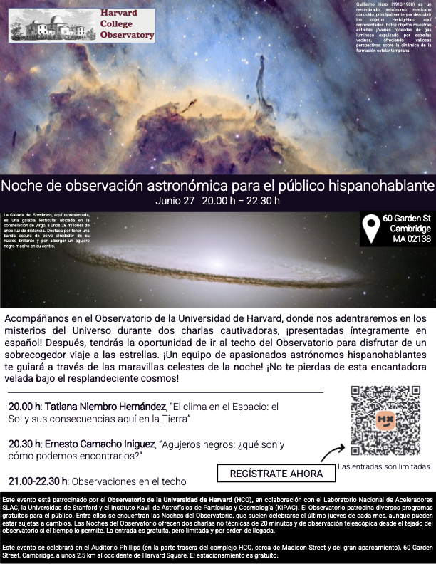 Andrés A. Plazas Malagón (@plazasmalagon1) on Twitter photo Estoy co-organizando un evento de divulgación en español en el Observatorio Astronómico de <a href="/Harvard/">Harvard University</a>
Más información:
hco.cfa.harvard.edu/calendar_event…
Enlace para registrarse:
events.humanitix.com/noche-de-obser… Estoy co-organizando un evento de divulgación en español en el Observatorio Astronómico de <a href="/Harvard/">Harvard University</a>
Más información:
hco.cfa.harvard.edu/calendar_event…
Enlace para registrarse:
events.humanitix.com/noche-de-obser…