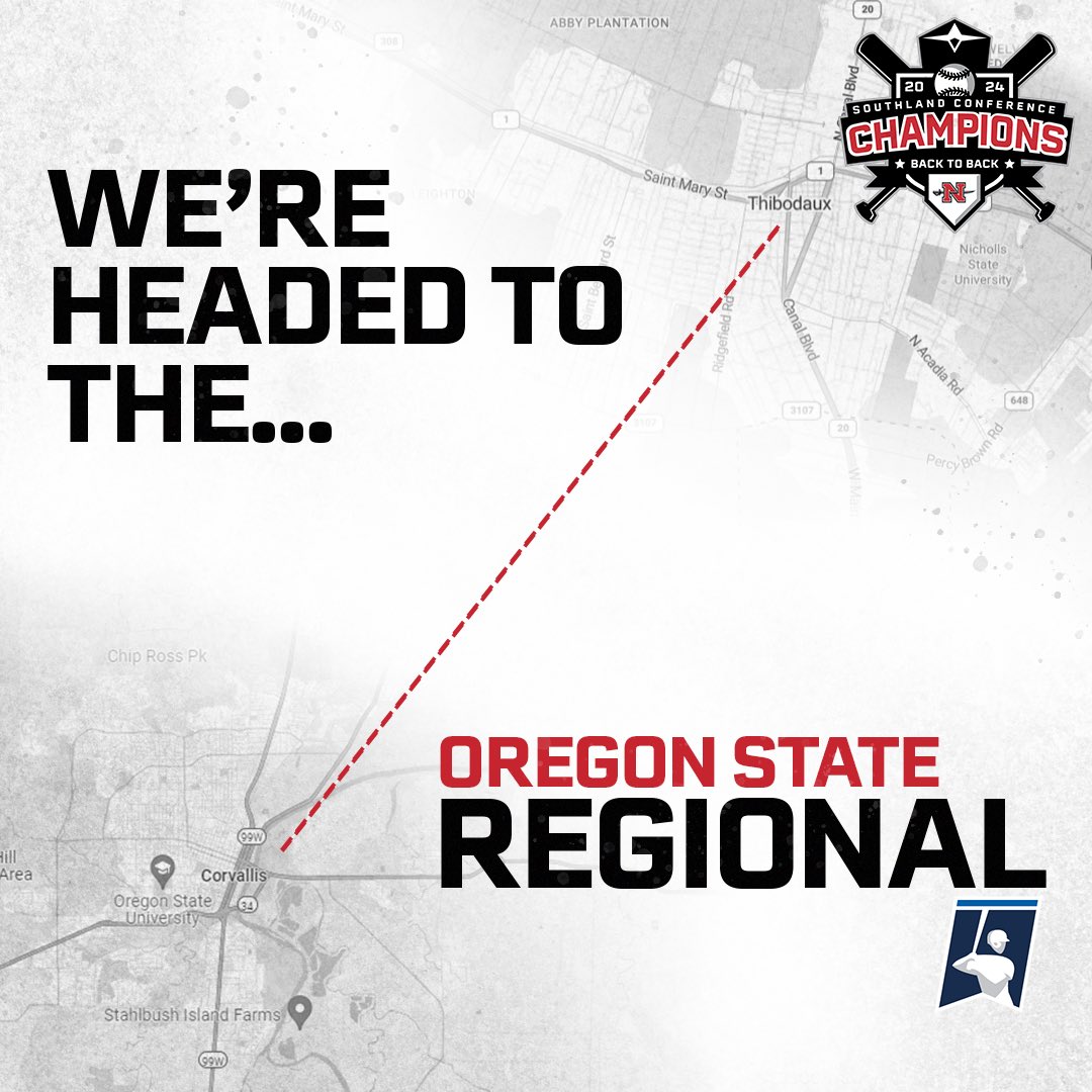 𝐖𝐄𝐒𝐓 𝐂𝐎𝐀𝐒𝐓 𝐂𝐎𝐋𝐎𝐍𝐄𝐋𝐒

Your Nicholls Colonels are headed to Corvallis, Oregon for <a href="/NCAABaseball/">NCAA Baseball</a> regionals. ✈️