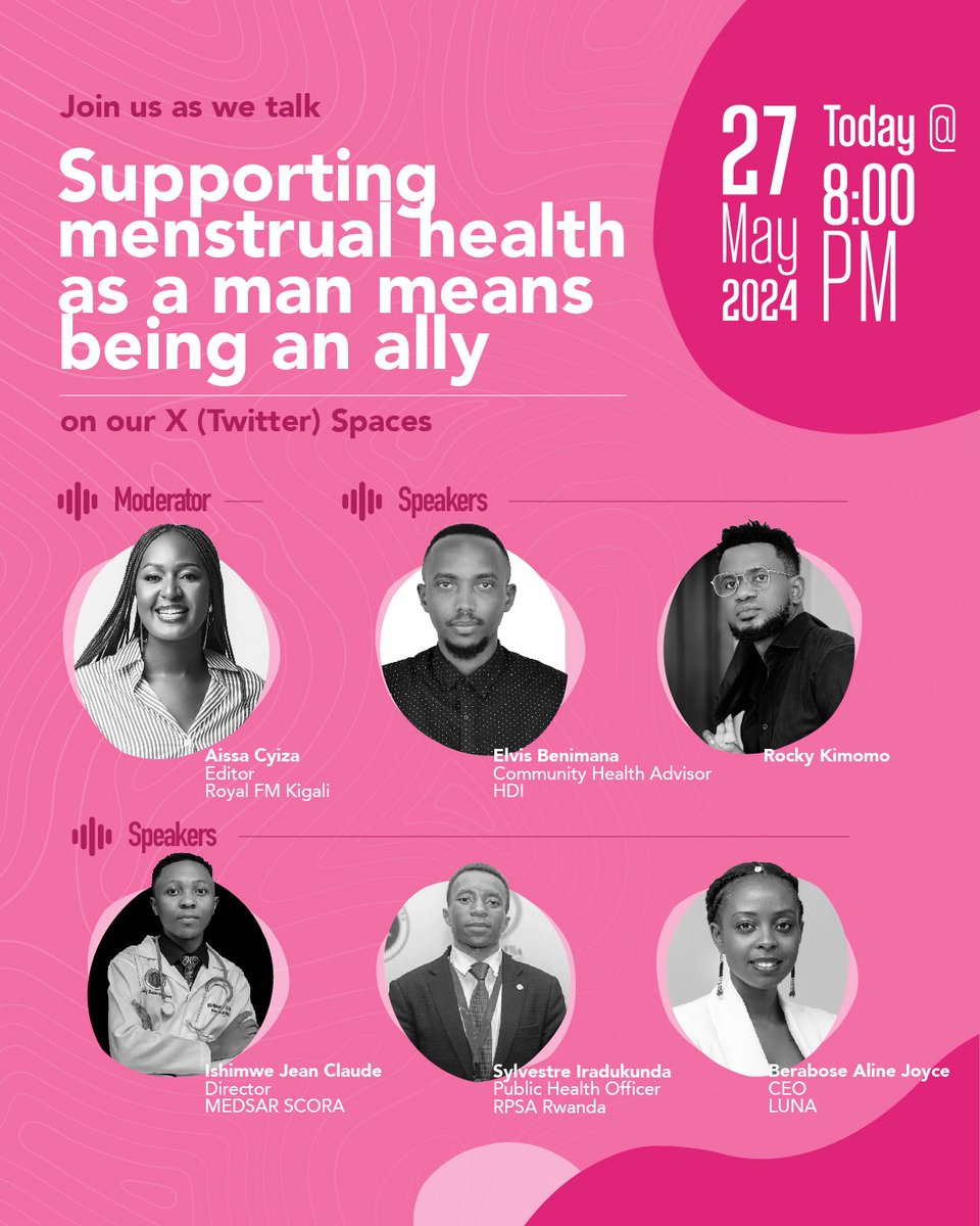 Don't miss out this productive #Xspace happening today at 8PM sharp , Topic : Engaging men as allies on Menstrual health ! This is going to be really good platform to reveal the role that Men should play in creating #PeriodFriendlyenvironment . Together we can Break the stigma