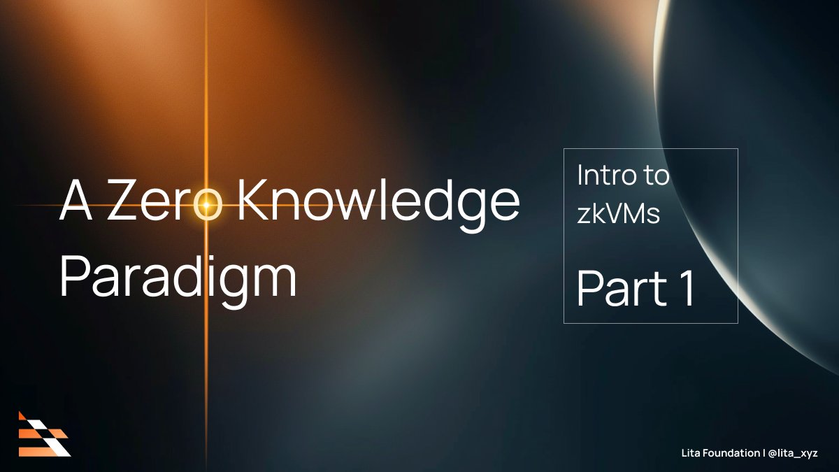 1/ A Zero Knowledge Paradigm: Pt 1 - Intro to zkVMs At Lita, we believe zero knowledge cryptography is a powerful, universally adoptable tool for scaling and securing any software Put simply, ZK is the bridge to mass adoption of trustless systems￼