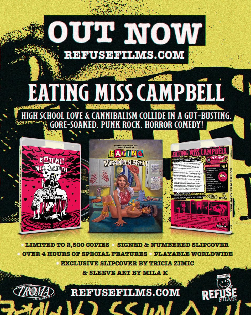 Over half of our Eating Miss Campbell Blu-rays have SOLD OUT! Pick up your very own LIMITED EDITION Blu-ray 📀 today at refusefilms.com 💜 Produced by @Troma_Team & @lloydkaufman
