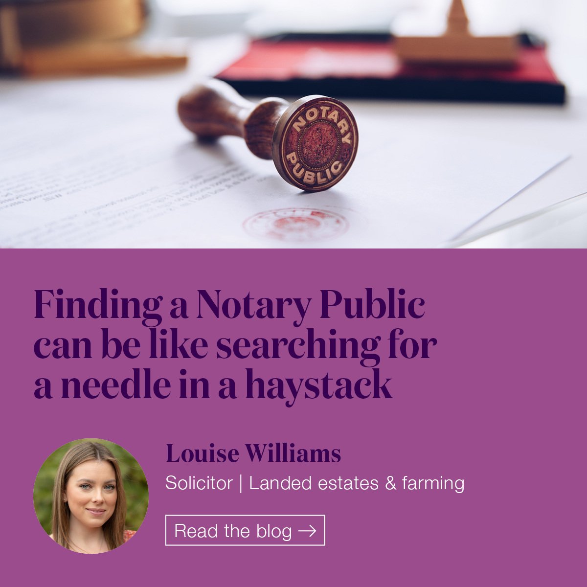 Louise Williams, an independent notary public is back from maternity leave and ready to go! 

We can help you or your contacts and contact Louise direct if you require notarial services.

hubs.ly/Q02x3mTy0

#RuralLaw #NotaryPublic