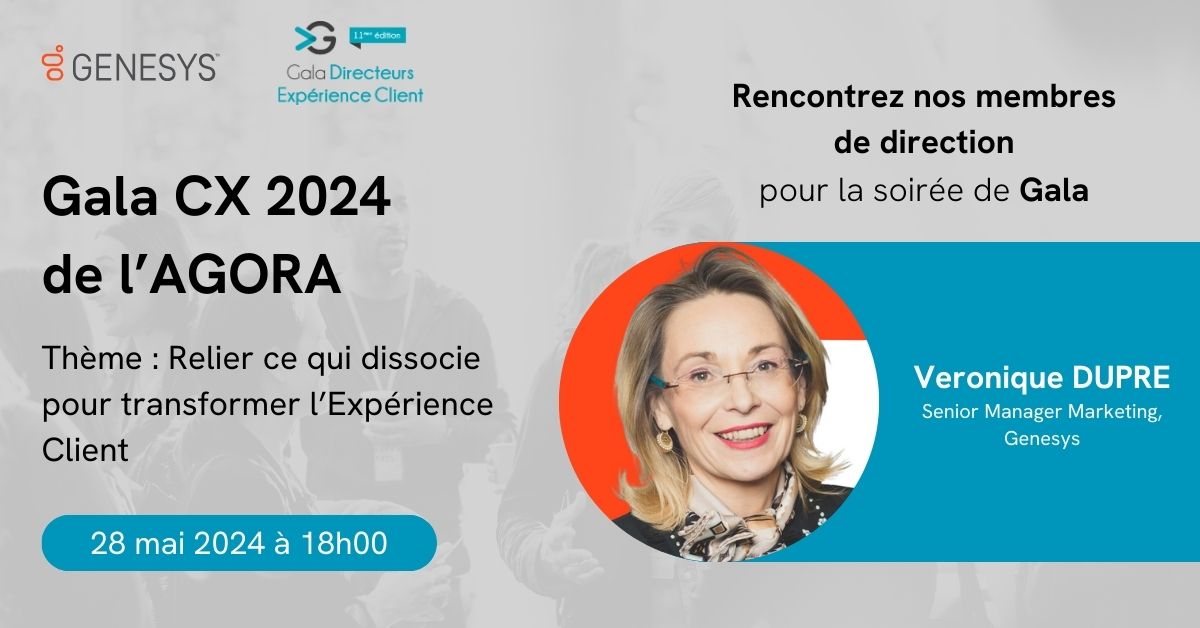 GenesysFrance's tweet image. 🌟 Le 5eme et dernier membre de la direction présent à l&apos;événement du #GalaExperienceClient organisé par @Agora_Managers est notre Senior Manager Marketing, Véronique DUPRE. 

Ne ratez pas cette chance de la rencontrer en personne ! 💼🎉

#Genesys #GalaExperienceClient