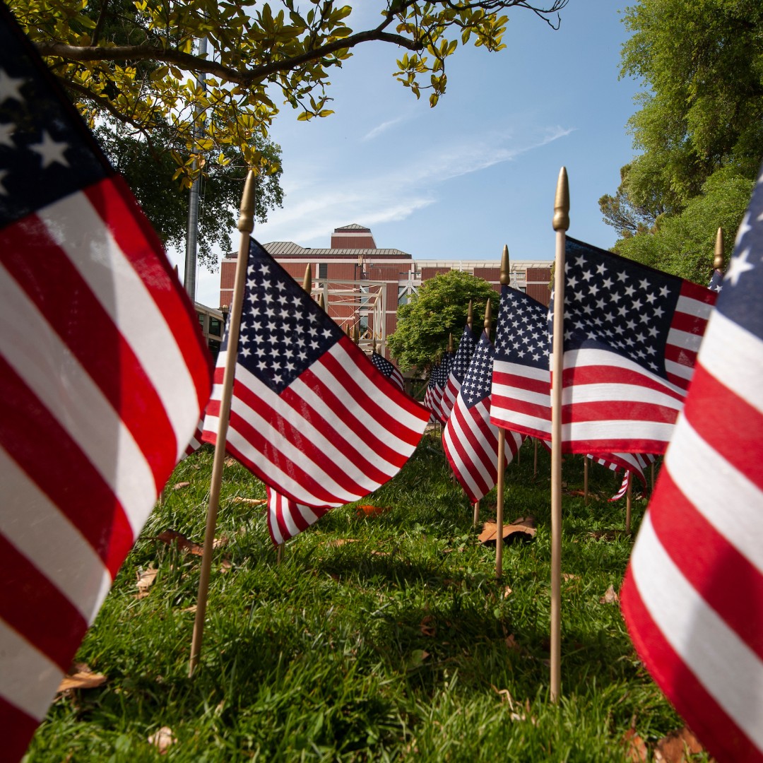 We remember the fallen soldiers this #MemorialDay. Flags are displayed on campus in memory of the 136 Gold Star Aggies, students and alumni who served and gave their lives. Their names are in the Golden Memory Book and on the Gold Star Aggies Wall in the MU as a living tribute.