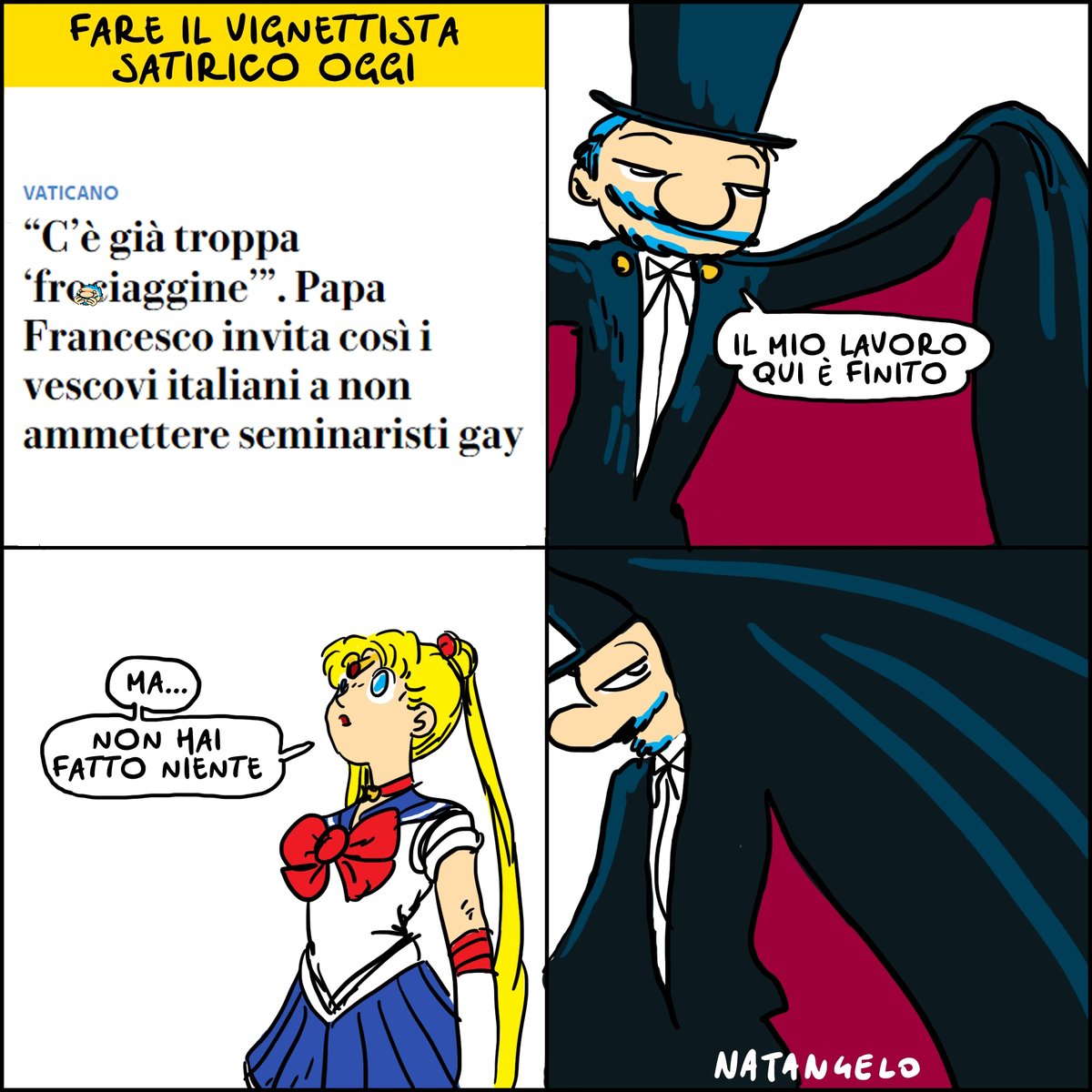 Vabbè, qualche anno fa disegnai una vignetta in cui lo diceva. Direi che ormai è il momento del ritiro definitivo. Ciao. #vaticano #papa #vignetta #fumetto #memeitaliani #umorismo #satira #humor #natangelo