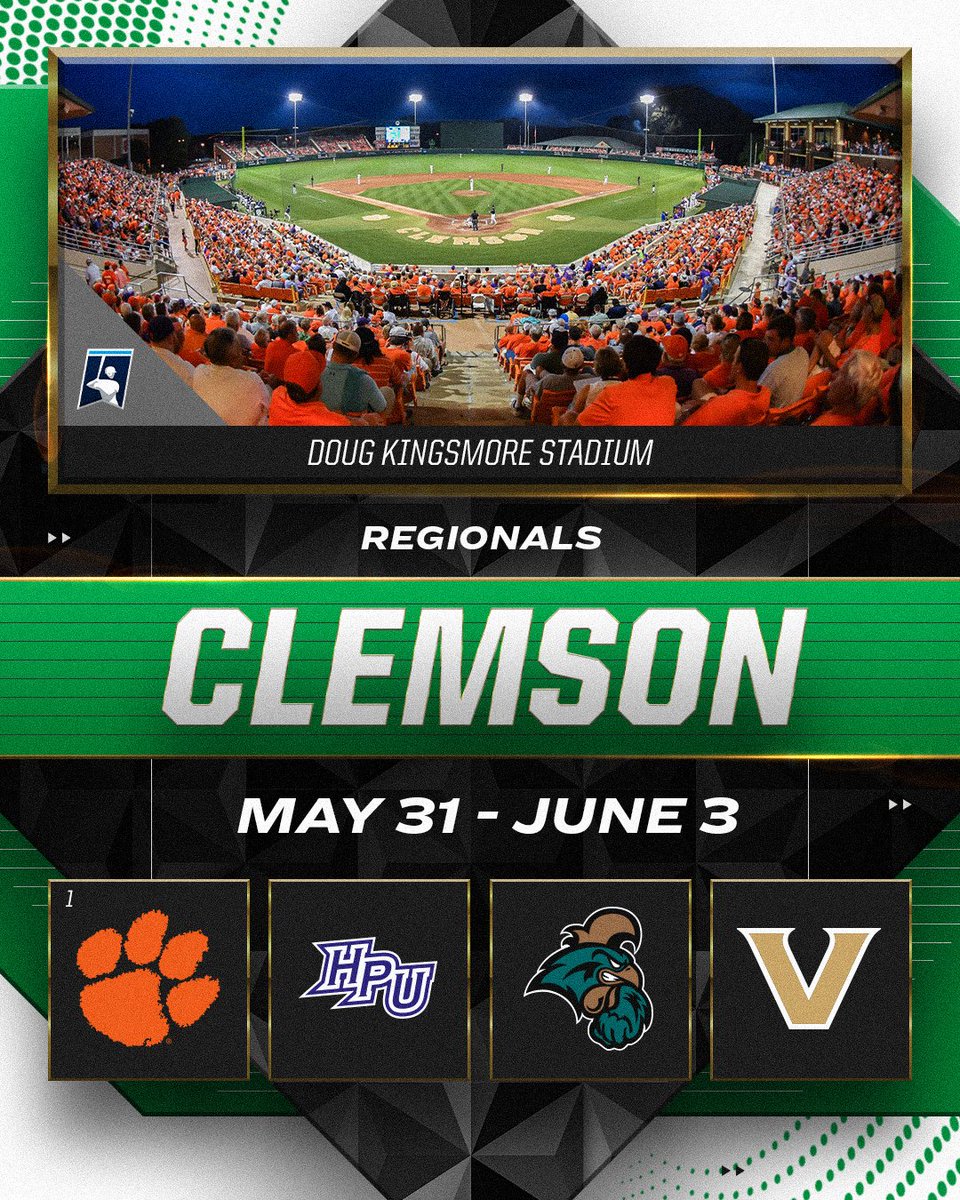 Clemson Regional

(6) <a href="/ClemsonBaseball/">Clemson Baseball</a> 
<a href="/HPUBaseball/">High Point Baseball</a> 
<a href="/CoastalBaseball/">Coastal Carolina Baseball</a> 
<a href="/VandyBoys/">Vanderbilt Baseball</a> 

#RoadToOmaha