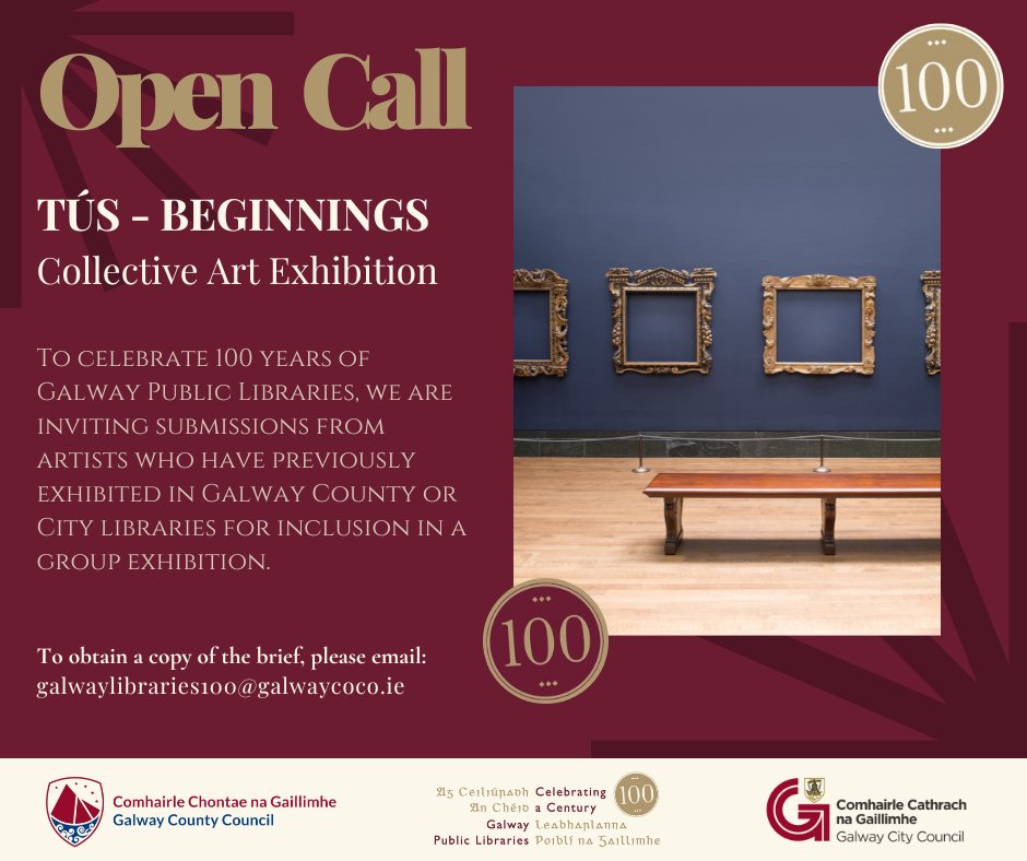 Open Call for Art! To obtain a copy of the brief, please email galwaylibraries100@galwaycoco.ie #opencall #artingalway #galwaylibraries100 #celebratingartingalway #lovegalwaylibraries #collectiveartexhibition #submissionsopen #galwaycounty #galwaycity