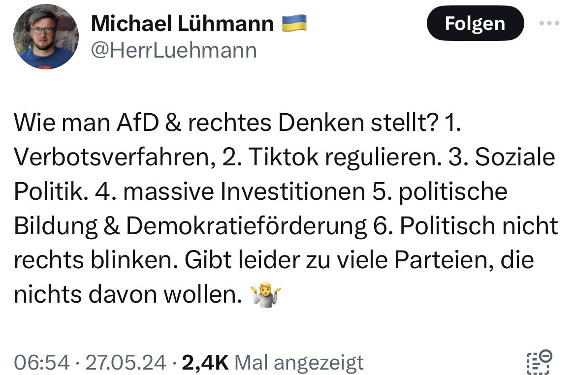 Das linksliberale Narrativ, „politisch nicht rechts blinken“ sei das oberste Gebot gegen Rechts, ist gescheitert!

Nicht das Thematisieren, sondern die Nicht-Thematisierung der Probleme der #Migrationspolitik, haben den #Rechtsextremismus befördert.