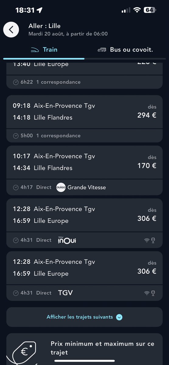 GryseF13's tweet photo. @SNCFVoyageurs @GroupeSNCF @SNCFConnect 
Comment voulez-vous faire « préférer le train » quand un billet de #tgv passe du simple au double en 24 heures ??
Du coup, j’irai en avion… sauf si vos billets perdent 50% de leur valeur 😉 https://t.co/ipd44QgOln