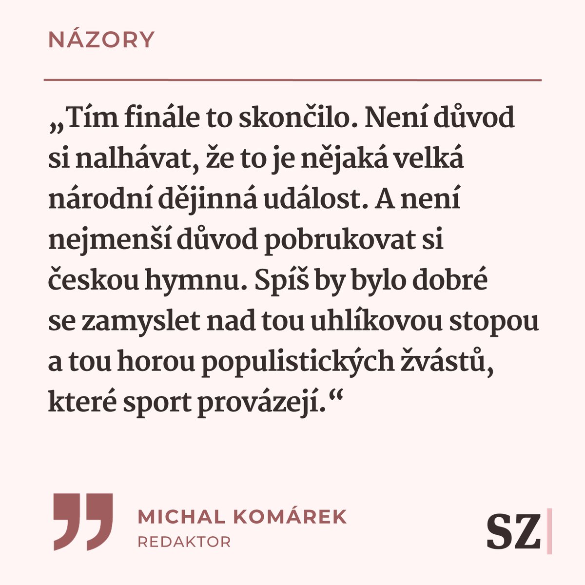 SeznamZpravy's tweet photo. „Stavět na hokeji budoucnost národa je každopádně hloupé. Ale mnozí se tváří, jako by to mysleli vážně. Především populističtí politici, což jsou dnes už víceméně všichni,“ píše v komentáři Michal Komárek.

https://t.co/EtWW0KiCgy https://t.co/ZCN2O9VuKv