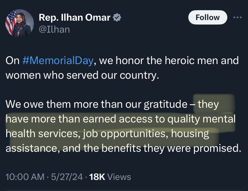 Ilhan Omar misunderstanding Memorial Day is incredibly on brand