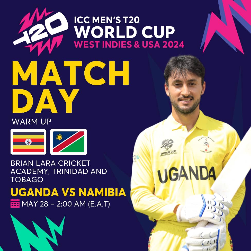 First Warm-Up Game: 

Uganda 🇺🇬 vs. Namibia 🇳🇦

Please note, the game is on 28𝙩𝙝 𝙈𝙖𝙮 𝙖𝙩 2:00𝘼𝙢 in the morning (For those in East Africa)

Also note that watching option is not available for warm-up matches 

#CricketUganda #WeAreCricketCranes