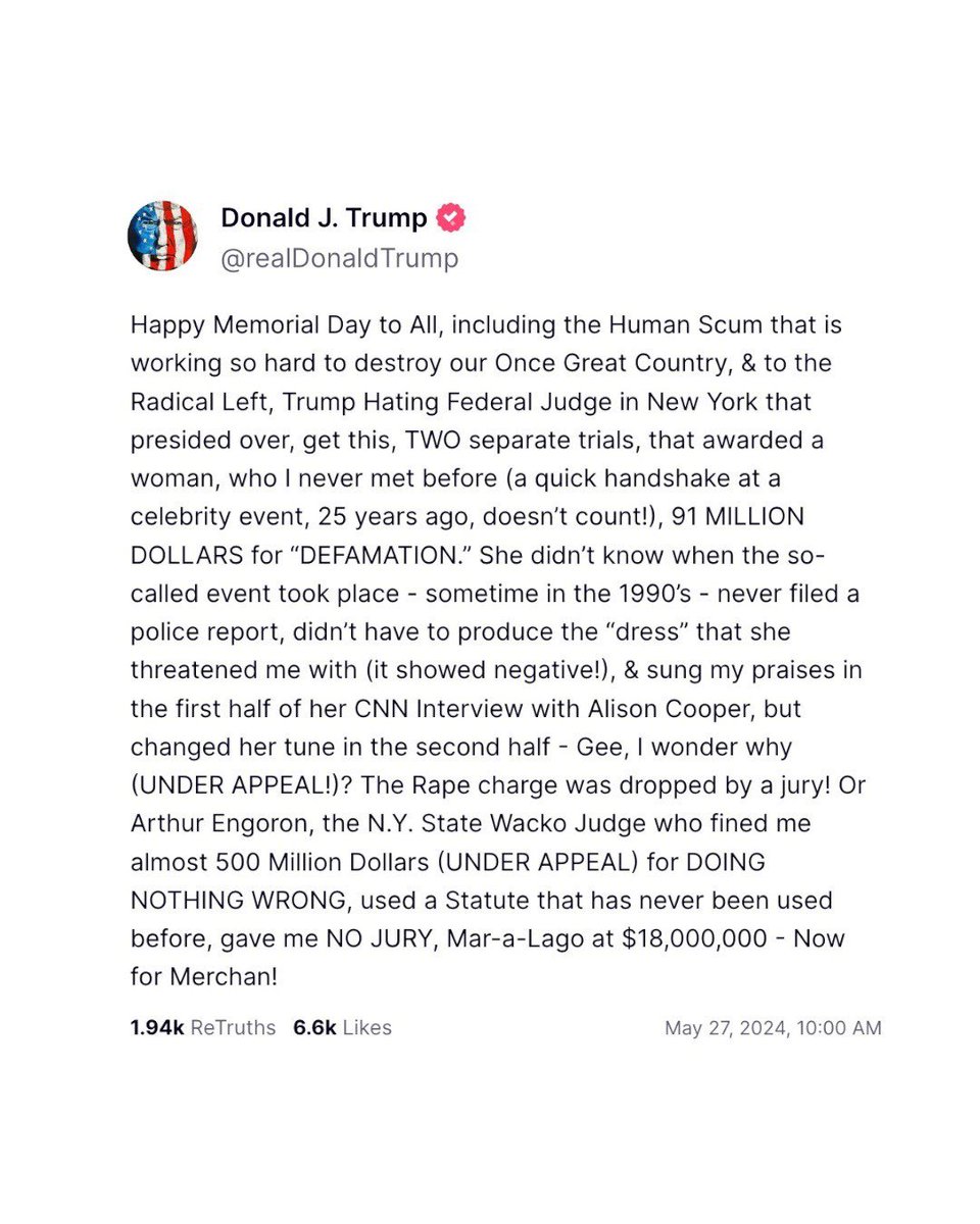 If you’re trying to beat the “losers and suckers” allegations, don’t post this unhinged nonsense on Memorial Day that doesn’t even once acknowledge America’s fallen servicemembers. Retweet so every American sees this disgraceful behavior for themselves.