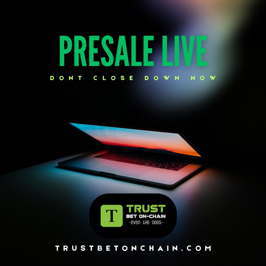 TrustBetOnChain's tweet photo. Don’t shut down yet, we have only just started. Find us at https://t.co/JAub5a72zd and on TG at https://t.co/FEVrhPSrQs #TBET #crypto #presale #presalelive https://t.co/Q36ZbMDHX0