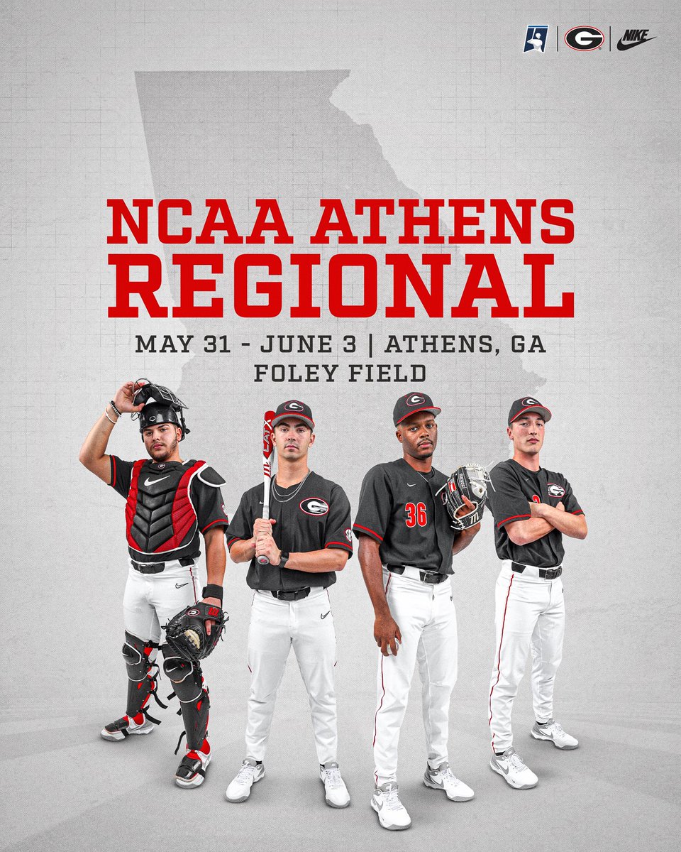 BaseballUGA's tweet photo. 𝐓𝐢𝐦𝐞 𝐭𝐨 𝐁𝐫𝐞𝐚𝐤 𝐎𝐮𝐭 𝐎𝐮𝐫 𝐃𝐚𝐧𝐜𝐢𝐧𝐠 𝐒𝐡𝐨𝐞𝐬!

Georgia received the No. 7 seed and will host the NCAA Athens Regional at Foley Field. 

#GoDawgs https://t.co/OMF5gMxAZm