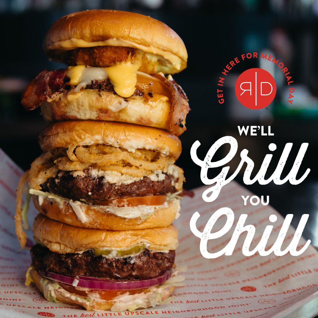Let us handle the grill today so you don't have to 🔥

All six Red Door locations are open today! #GetInHere and celebrate the unofficial start to summer accordingly with $5 Burger Monday 🍔