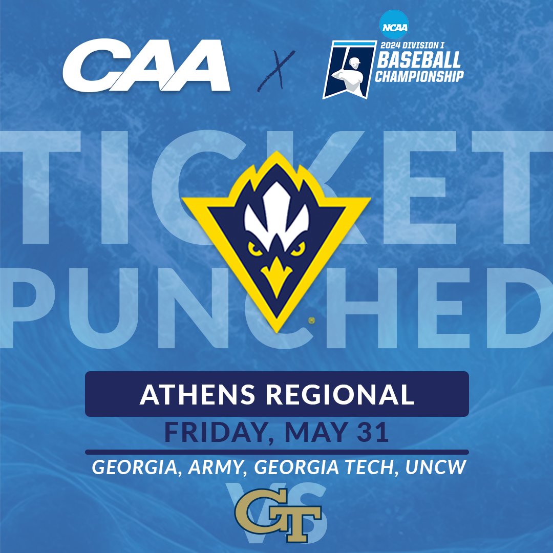 ⚾️ #CAAChamps @UNCWBaseball are headed to the Athens Regional The Seahawks will face Georgia Tech on Friday #CAABaseball | #RoadToOmaha