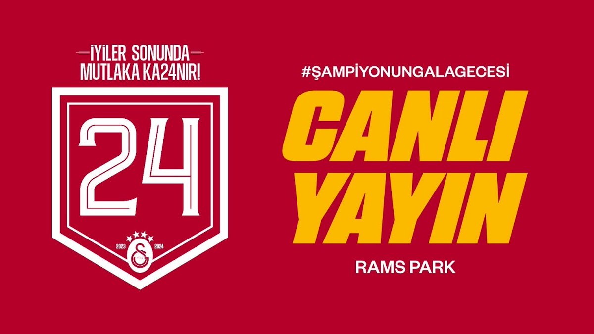 Son Dakika & Spor & Futbol : 2023-24 Sezonu TFF Süper Lig Şampiyonu Galatasaray'ın 'Şampiyonun Gala Gecesi' Canlı Yayın İle İstanbul Ali Sami Yen Spor Kompleksi Rams Park'da Başladı. #ŞampiyonunGalaGecesi #RamsPark #CanlıYayın #Şampiyon İzle - youtube.com/live/YdwjUdI93…