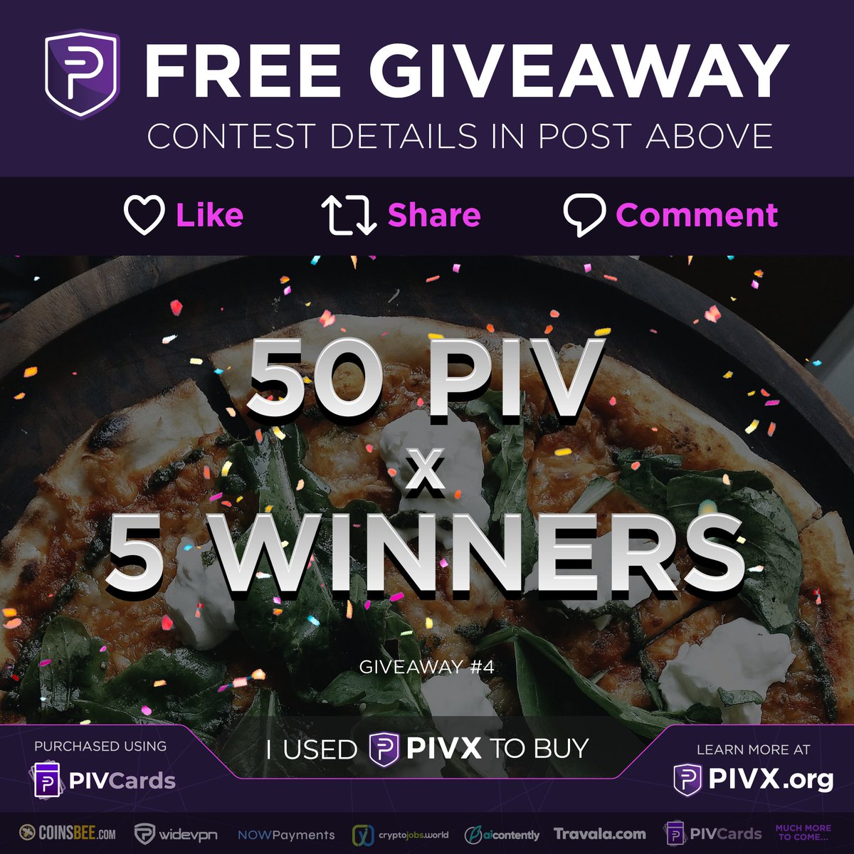 FREE GIVEAWAY🎉 Show Us What You Bought!

💜+🔁+💬
💬MUST INCLUDE
'I just bought _______ with PIVX! #privacymatters' and item bought w/ PIVX using the linked overlay below.

🎁5x winners of 50 PIV 📆Thur May 30
🔗Overlay Image: cutt.ly/yeyUpxHh

#Giveaways2024