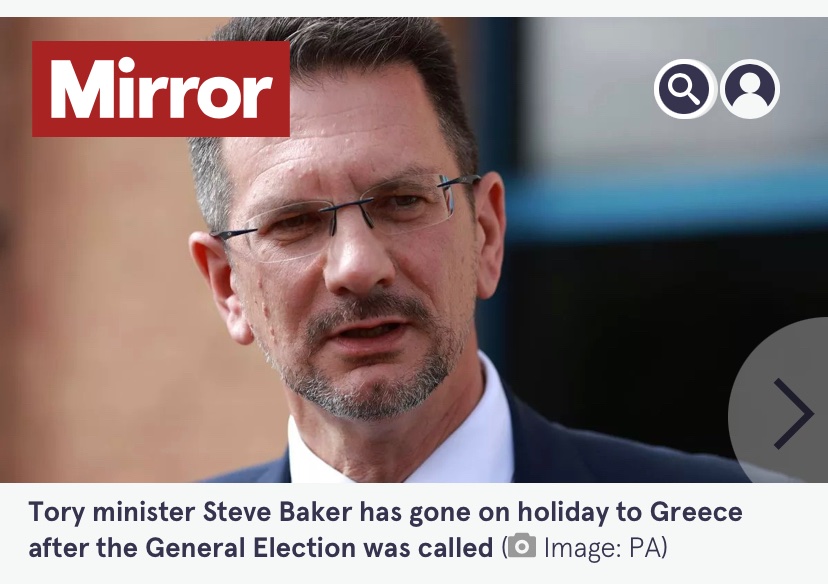 Brexit hardman Steve Baker has fled the general election for…

Greece.

Dunkirk Spirit personified.