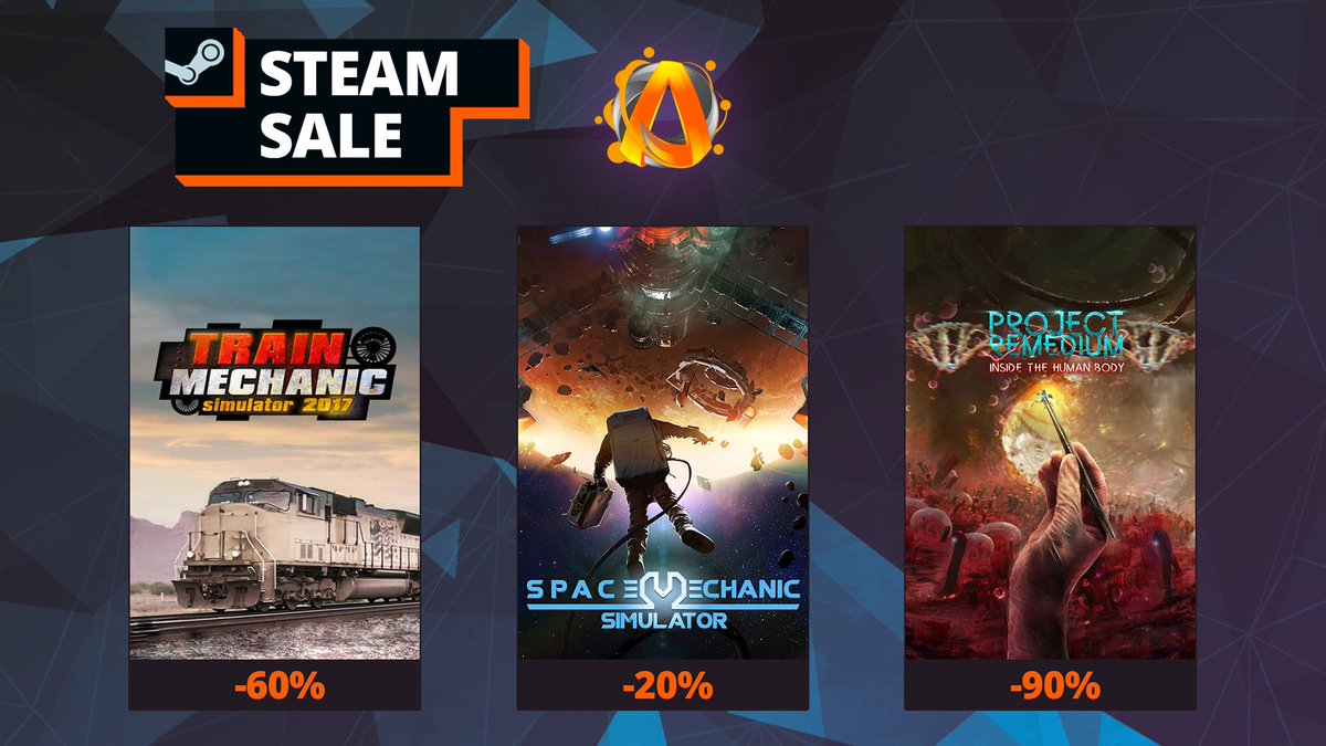 atomic_jelly's tweet image. Looking for some fun? Look no further. Deal? 🤝
Grab our games now ➡ bit.ly/2JksTHE
🛰 Space Mechanic Simulator -20% 𝗢𝗙𝗙
💉 Project Remedium - 90% 𝗢𝗙𝗙
🚆 Train Mechanic Simulator 2017 - 60% 𝗢𝗙𝗙
#steam #weeklong #deal #indiegame #steamsale