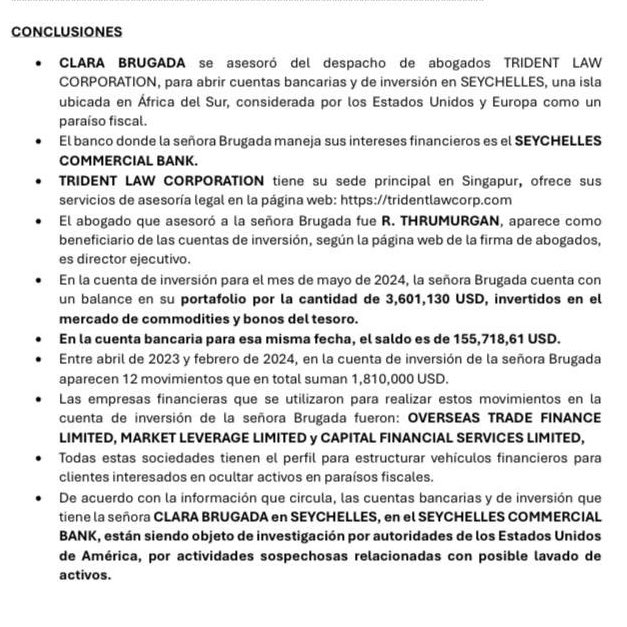 <a href="/ClaraBrugadaM/">Clara Brugada Molina</a> Deberías tener vergüenza y renunciar para que expliques el origen de tanto dinero. 

Datos bancarios y de inversión en paraísos fiscales de <a href="/ClaraBrugadaM/">Clara Brugada Molina</a> por $2,683,530.00 millones de dólares, asesorada por uno de los despachos de abogados más costosos del mundo: 

“TRIDENT” LAW