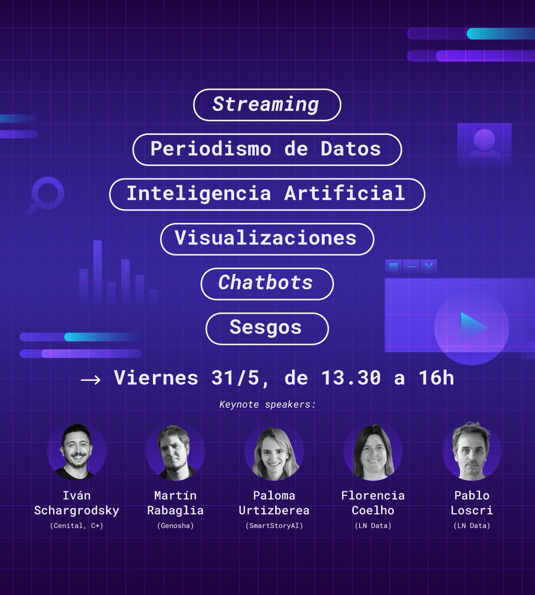 [Media Party University en Di Tella] Vení a inspirarte en conferencias a cargo de expertos en medios, tecnologías y diseño de información y a aprender en workshops herramientas y habilidades que necesita la industria. 🗓️ Viernes 31/5 → 13.30 a 16h | Keynote speakers • @fcoel