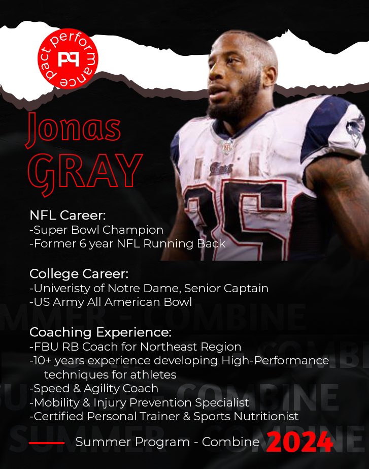 Introducing PactPerformance’s Runningbacks Coach Jonas Gray…..

@JonasLGray returns for a 2nd consecutive summer, he did a great job for @PactPerformance last summer. Great part of the greater whole and helped with Combine prep and development….. 

HARDWORKWORKS 
LOCKED IN