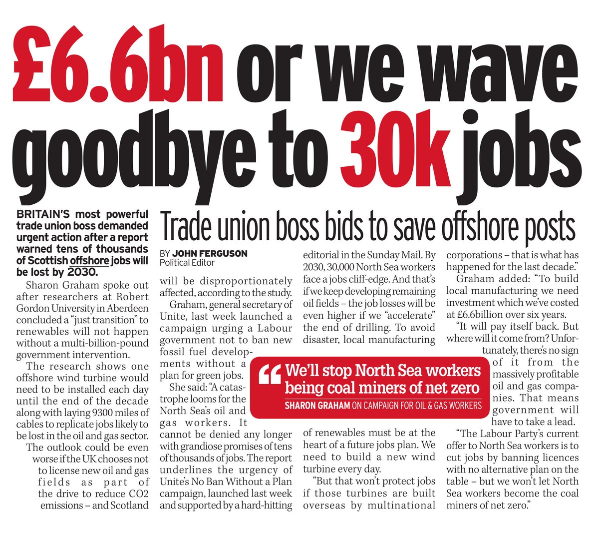 Unite GS is calling for a just transition to renewable energy in the North Sea. Only the Green Party's industrial policy will make sure our coastal communities have well paid, unionised jobs as well as protecting our coasts from violent storms and sea erosion.