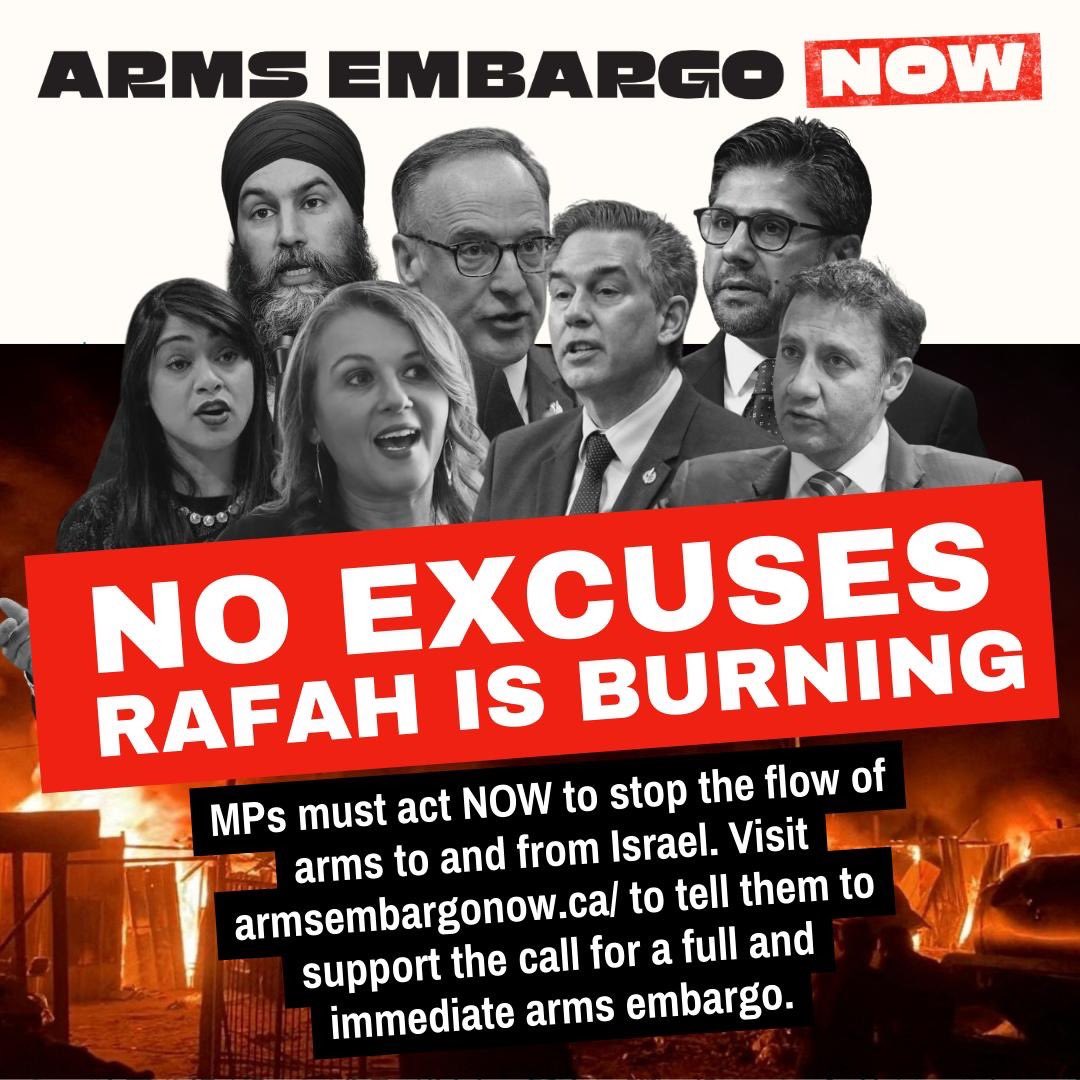 How many beheaded children need to be live-streamed and citizens burned alive in a supposed ‘safe zone’ before Canada imposes a full, two-way arms embargo on Israel? Tell your MP their silence is deafening: armsembargonow.ca #ArmsEmbargoNow