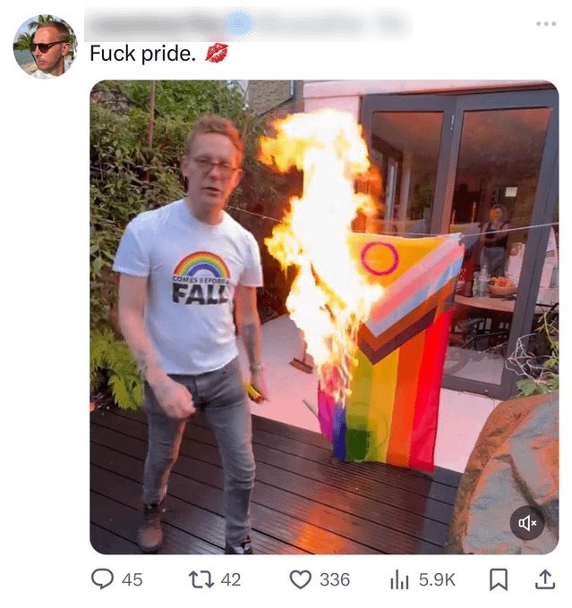 This MAGA spent his birthday burning pride flags. What do you notice?