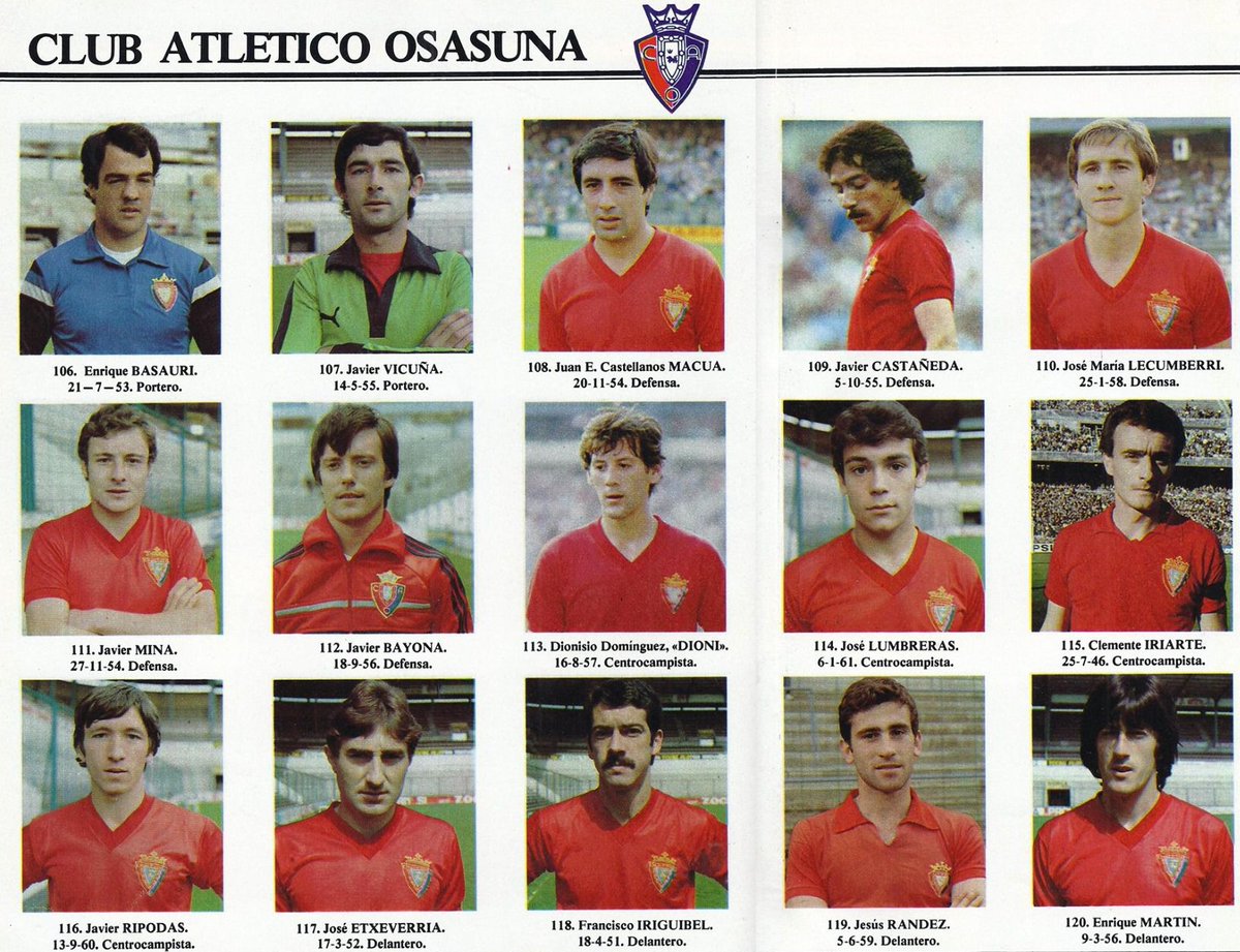 📷 Osasuna 82/83. 📋 Pepe Alzate estaba al frente del equipo rojillo en Primera División. 👥 Vicuña, Castañeda, Mina, Lumbreras, Rípodas, Echeverria, Iriguibel, Enrique Martín...