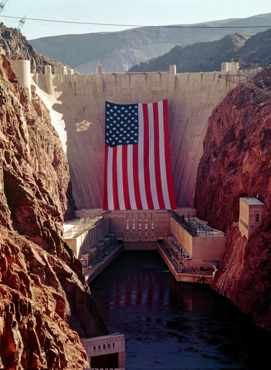 The largest American flag ever flown was displayed over the Hoover Dam on May 1, 1996. Each star on the flag was 17 feet high.