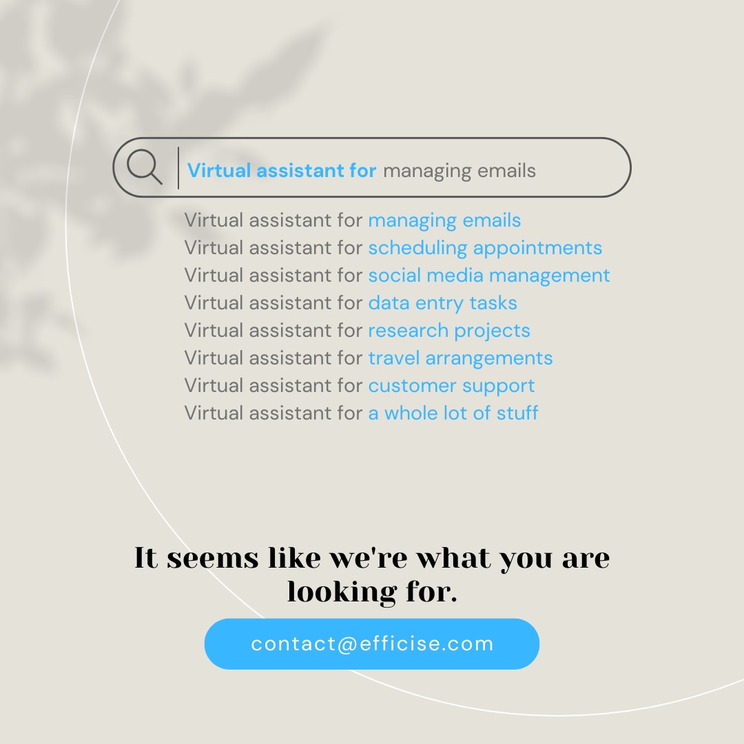 efficise's tweet photo. Seems like you've been looking for us..

#virtualasstantservices #virtualassistants #success #mindset #marketing #management #motivation #busylife #ceolife #businessowner #business #efficise #lifehacks #socialmediamanagement #assitant #workwithus https://t.co/Z3drZbJR0Z