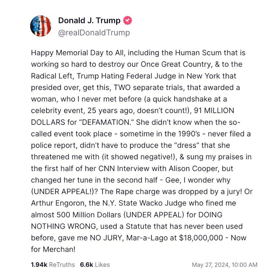 Some people are tired of me posting anti-trump tweets that show the shitty things he says and does, like using his Memorial Day post to lash out at 'Human Scum' and rambled on with his tired 'woe is me' victim BS without mentioning our fallen heroes. If you're tired of seeing