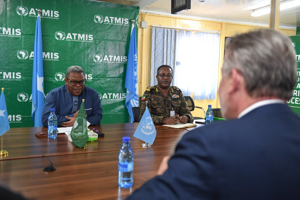 ATMIS_Somalia's tweet photo. Today in #Mogadishu, the Deputy SRCC, Sivuyile Thandikhaya Bam met a delegation from the German Ministry of Foreign Affairs, led by Director for Sub-Saharan Africa & Sahel, (@GERonAfrica) Amb. Christoph Retzlaff. They discussed the ongoing #ATMISDrawdown & other issues of mutual interest.
