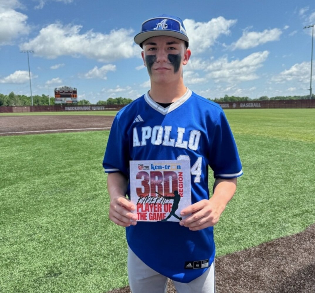 Apollo takes down Grayson 23-1 in game 1 of @OwensboroHealth Orthopedic & Sports Medicine 3rd Region Baseball Tournament presented by @RhoadsandRhoads . Our Ken-Tron Manufacturing Player of the Game is Ross Milburn as he goes 3-4 with a double triple n 5 RBI.