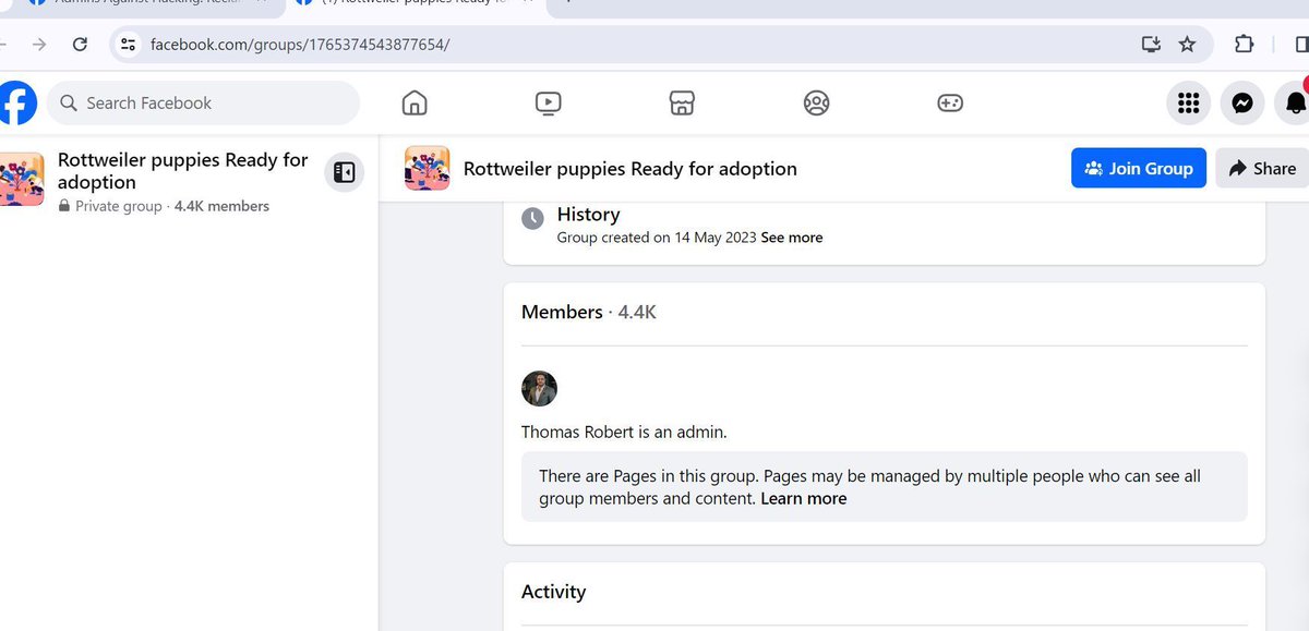 Rottweilers puppies Facebook group has been hijacked and stolen by Thomas Robert (below) buff.ly/3yFTZCv DM/ comment with your info you have on Facebook scammers
#FacebookHack
#SocialMediaSecurity
#FacebookHacking @meta <a href="/facebook/">Facebook</a>