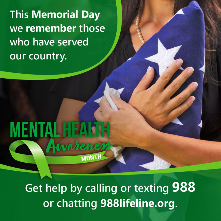 This Memorial Day, we honor those who made the ultimate sacrifice for our country. We also honor their families, friends and fellow service members who mourn them. There is help for Veterans struggling with grief, loss, or trauma at 988lifeline.org/help-yourself/…. #MHAM2024