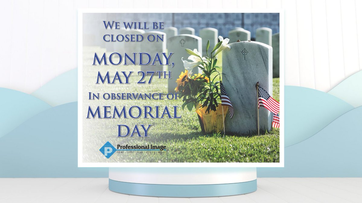 ProImageHI's tweet photo. All Professional Image locations will be closed this Monday in observance of Memorial Day. Wishing you all a safe and meaningful three-day weekend! 

We look forward to serving you again on Tuesday!

#proimagehawaii #memorialdayweekend #memorialday2024 #threedayweekend https://t.co/S8fFOLI985