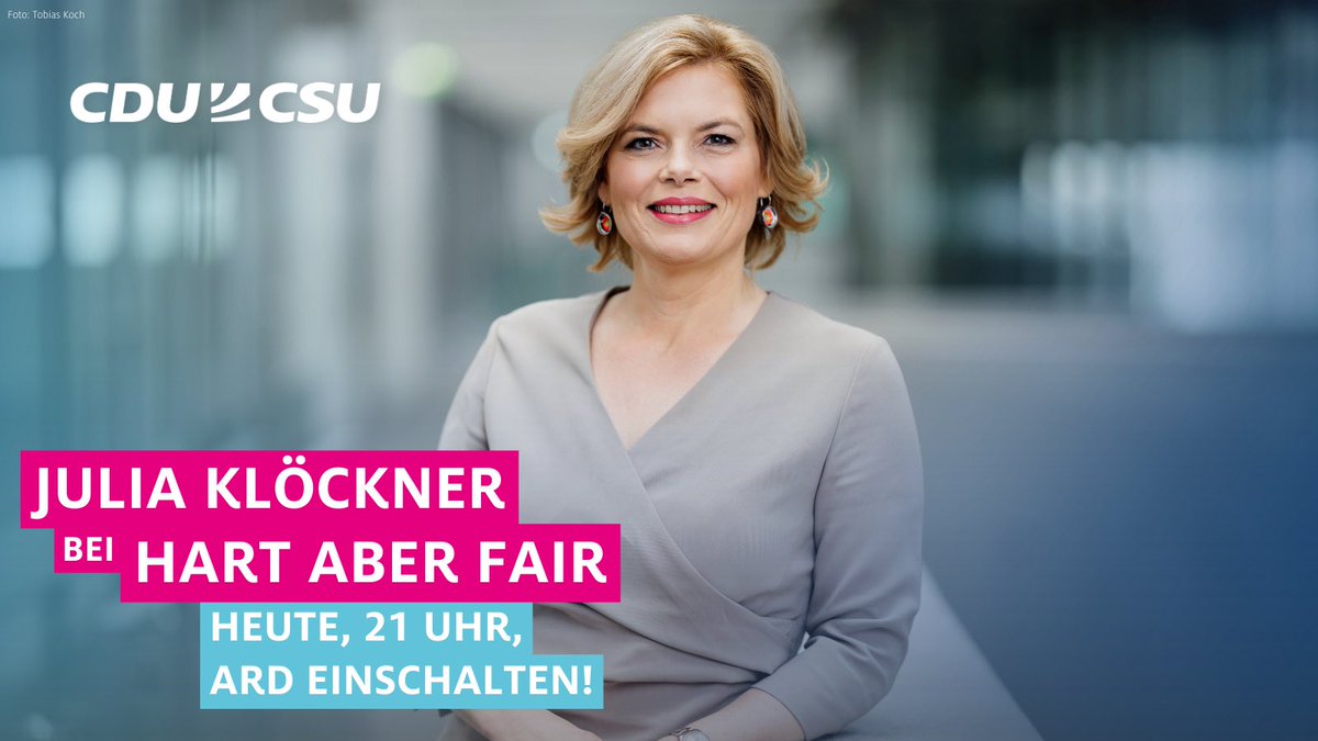 📺TV-Tipp: @JuliaKloeckner diskutiert heute Abend bei @hartaberfair zum Thema „Kampf um #Europa: Siegen die Populisten?'. Mit dabei: @katarinabarley, @ToniHofreiter, @MAStrackZi, @FabioDeMasi, @Leif_Erik_Holm & @GordonRepinski. 📷 21.00 Uhr @DasErste