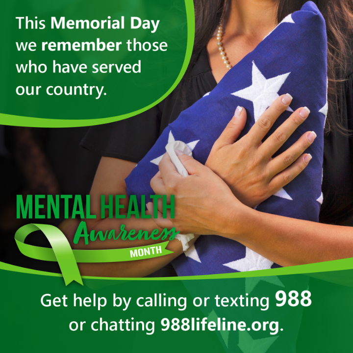 This Memorial Day, we honor those who made the ultimate sacrifice for our country. We also honor their families, friends, and fellow service members who mourn them. There is help for Veterans struggling with grief, loss, or trauma at 988lifeline.org/help-yourself/…. #MHAM2024