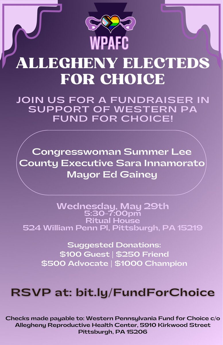 Abortion care shouldn’t be determined by your zip code — that’s our reality.

Pittsburgh is the only place in Western PA that people can access this care.

Western PA Fund for Choice does the important work supporting those who can’t pay for their appointments or need to travel.