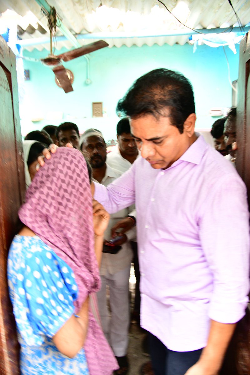 Visited & condoled the families of three year old child Samad and advocate Rashid both who’ve been unfortunate victims of severe rain & resultant wall collapse in Sherlingampalli Have offered some financial assistance from BRS party to the family of the deceased and also