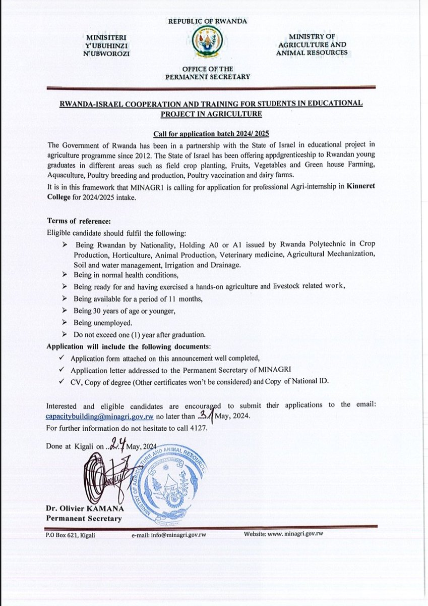 Are you a young Rwandan youth leader in #Agriculture sector? 

Do you or know someone who meets the requirements? 

Kindly, don't miss this opportunity. 

[Share if this is not for you.]

Apply by 31st May 2024 📌