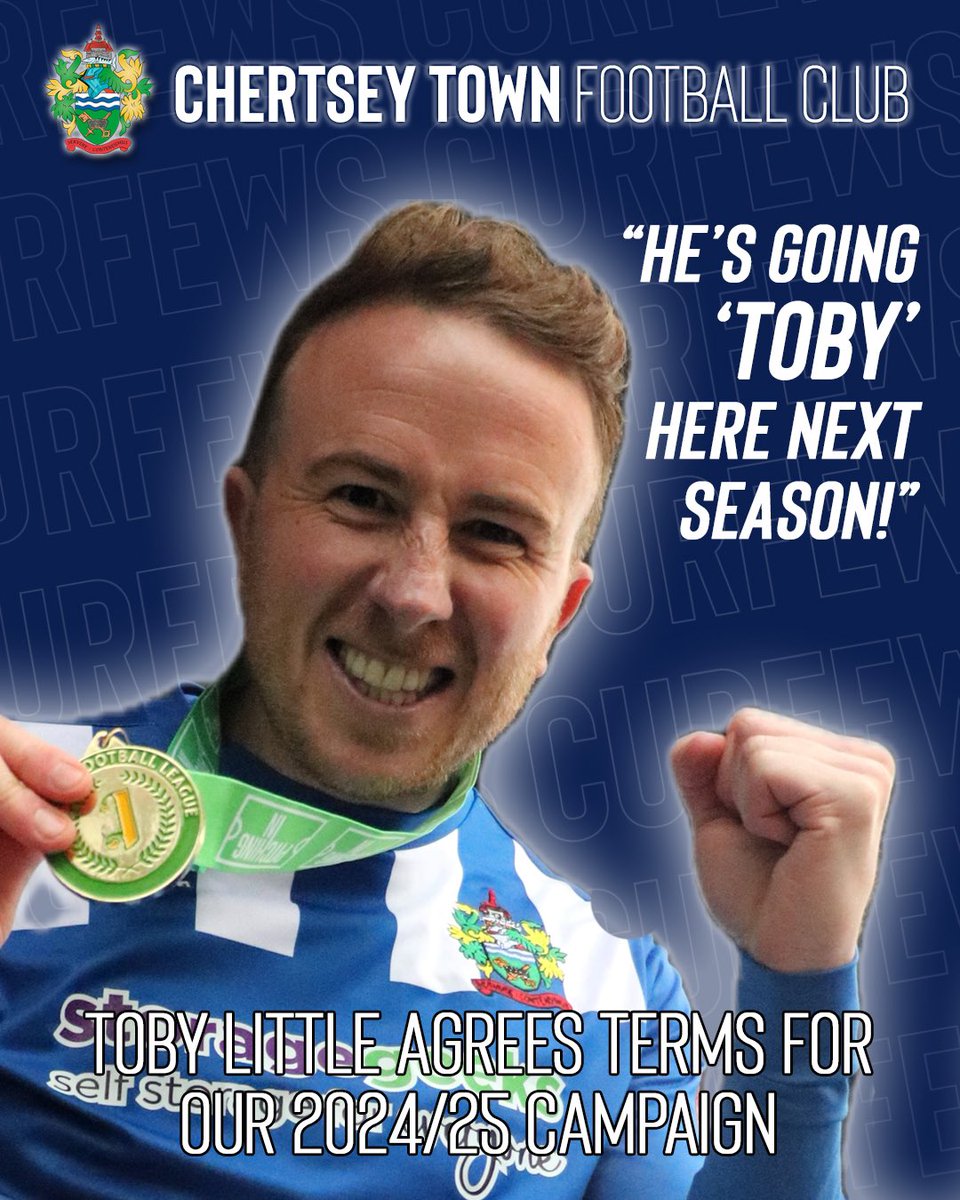 Chertsey Town are delighted to confirm that @Garflittle has agreed terms and will remain with the Curfews for the 2024/25 campaign. Toby made his 600th non-league appearance and scored his 100th goal during the last campaign, and it’s great to secure him for another year!