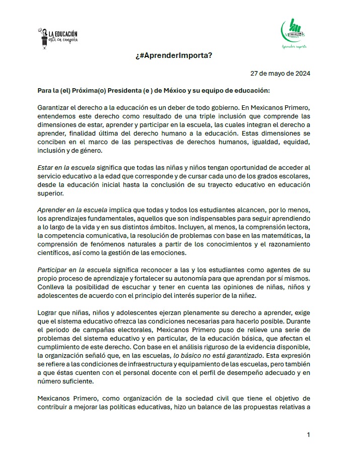 patvazher's tweet photo. #AprenderImporta #Carta a la próxima #Presidenta o #Presidente de #México @XochitlGalvez   @AlvarezMaynez @Claudiashein #Hilo 1/6 https://t.co/uvsBufSe6e