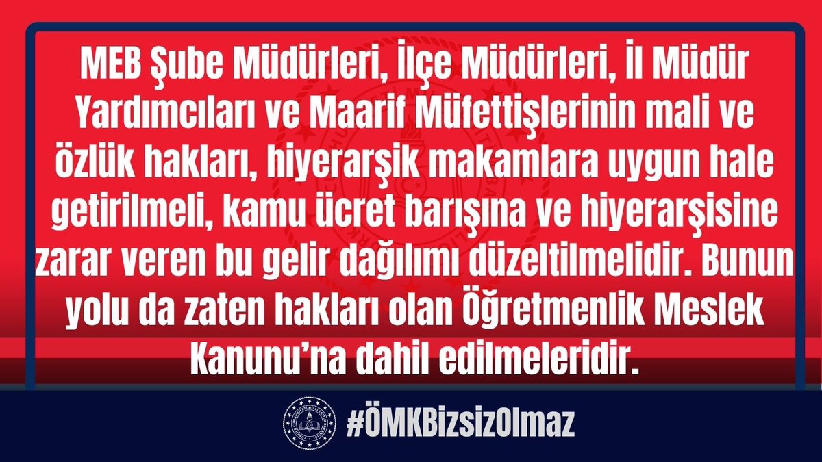 #OMKBizsizOlmaz
<a href="/RTErdogan/">Recep Tayyip Erdoğan</a> 
<a href="/Yusuf__Tekin/">Yusuf Tekin</a> 
<a href="/memetsimsek/">Mehmet Simsek</a> 
<a href="/cftcblnt/">Bülent ÇİFTCİ</a> 
<a href="/tcmeb/">Millî Eğitim Bakanlığı</a>