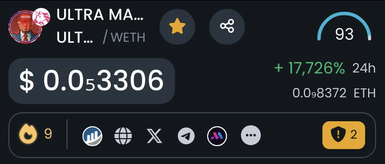 ULTRA_ERC's tweet photo. $ULTRA MAGA #ULTRAMAGA DEXTOOLS TRENDING NUMBER 9

https://t.co/MiA1NjNWmb https://t.co/zJSNmpj4eQ