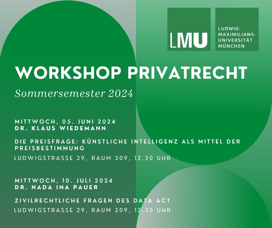 liebenauerin's tweet photo. Organisiert von Peter Zickgraf,
@EvaRMFischer und mir an der @LMU_Muenchen: spannende Vorträge im Workshop Privatrecht in diesem Semester von @KlausWiedemann4 und @InaPauer. Abstracts und mehr Infos; https://t.co/66rvgBLouD https://t.co/3KgjV3pcqd